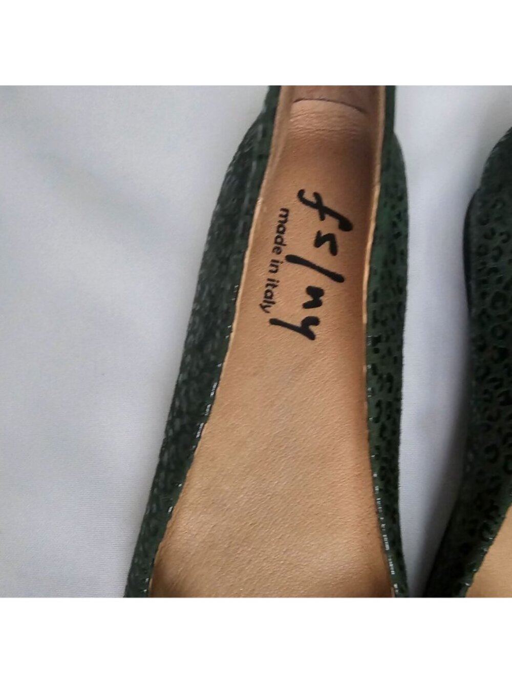 French Sole FS/NY Dark Green Leopard Print Zeppa Semi-Wedge Shoe Women's 7.5 - Picture 7 of 12